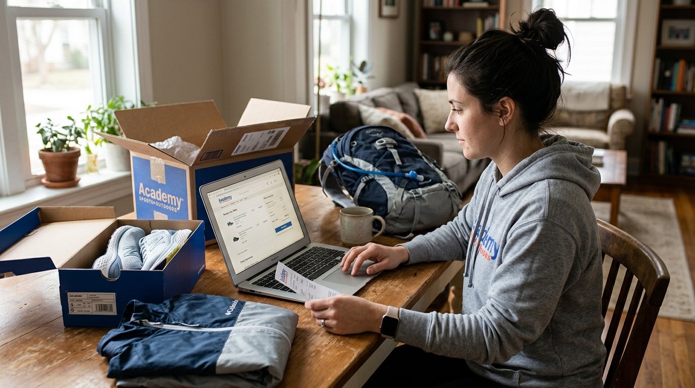 Shopper reviewing an Academy Sports + Outdoors order before checkout